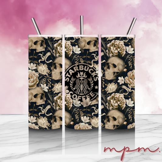 Skull & Florals Coffee Steel Tumbler