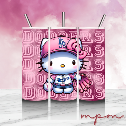 Pink Hello Kitty Dodgers Steel Tumbler