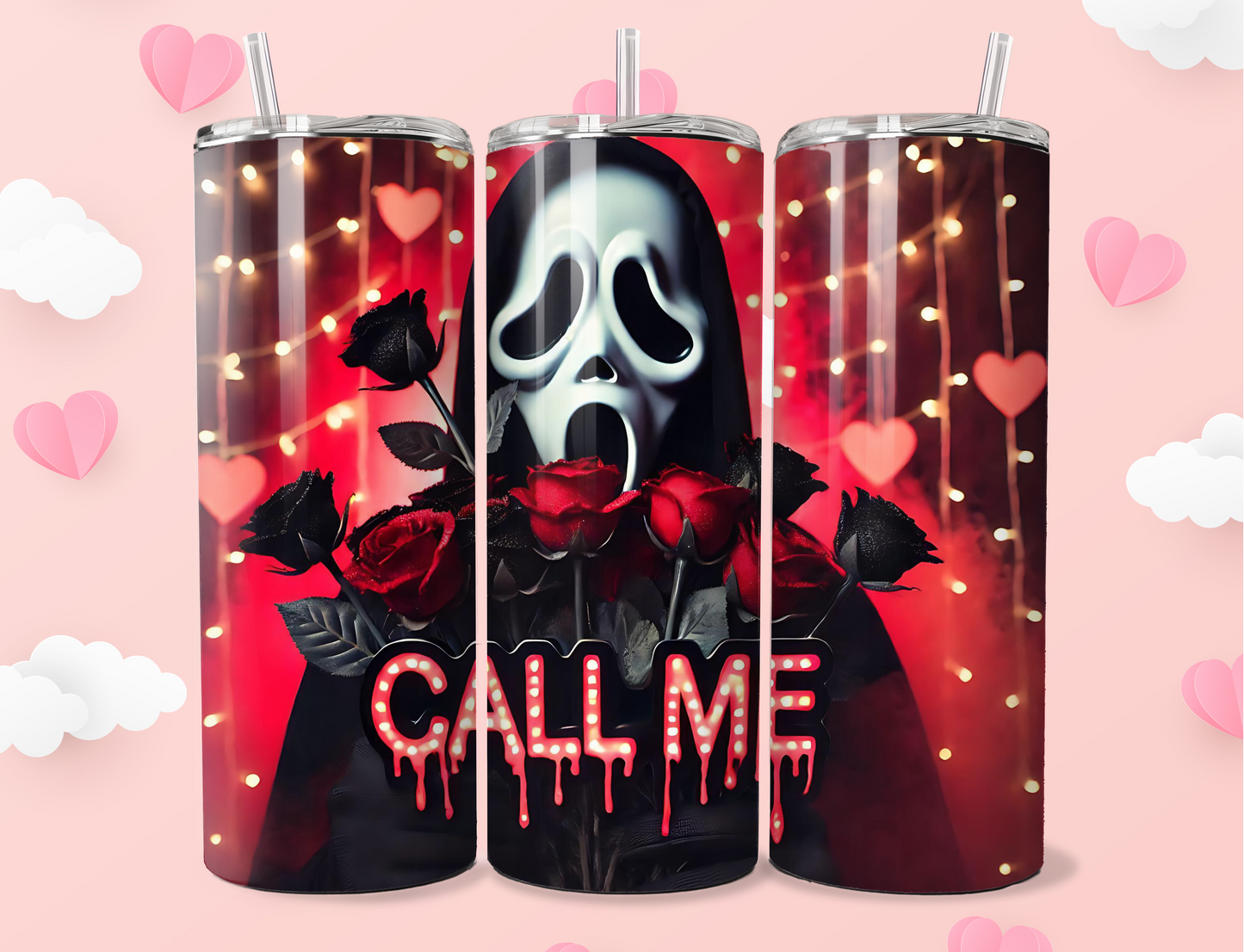 Call Me Ghost Horror Valentine Steel Tumbler