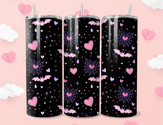 Spooky Cute Valentine Bats & Hearts Steel Tumbler